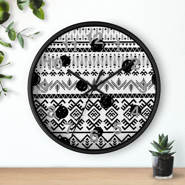 Classic Black Polka Dot and Aztec Print Wall Clock! Perfect For Gifting! Free Shipping!!!