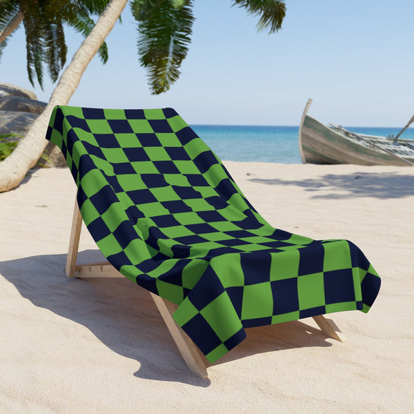 Green and Black Plaid 100 Percent Cotton Backing Beach Towel! Free Shipping!!! Gift to a Friend! Travel in Style!