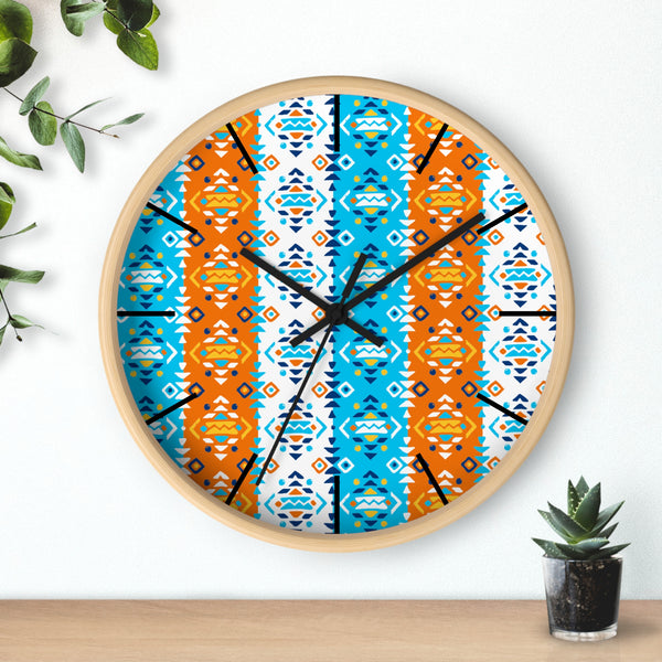 Boho Aztec Print in Orange and Blue Pink Print Wall Clock! Perfect For Gifting! Free Shipping!!! 3 Colors Available!