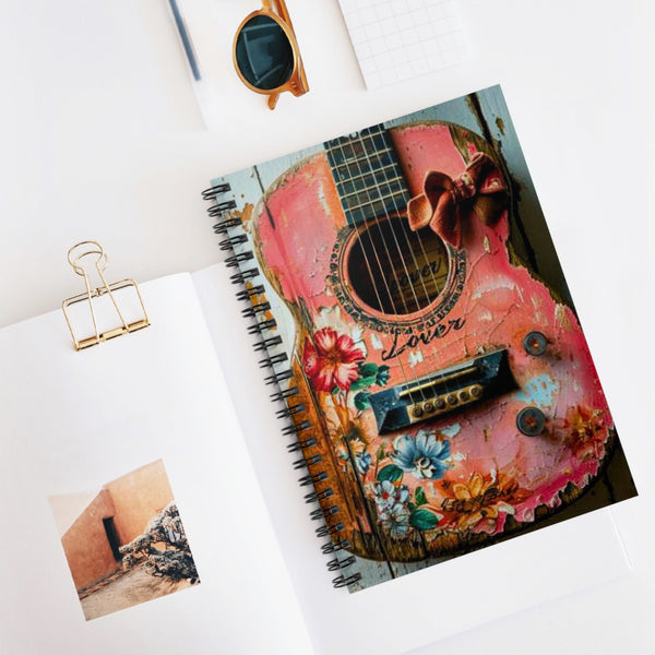 Valentines Day Lover Floral Pink Guitar Spiral Notebook - Ruled Line! Perfect For Gifting!