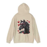 Black Horse With Red Hearts Back Designs Unisex Heavy Blend Hooded Sweatshirt! Free Shipping!!!
