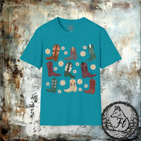 Retro Daisy Boot Medley Unisex Graphic Tees! Spring Vibes! Great Christmas Gift For a Western Gal!