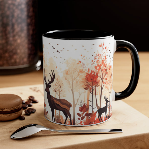 Autumn Orange and Black Deer and Doe Antler Forest Accent Coffee Mug, 11oz! Multiple Colors Available! Fall Vibes!
