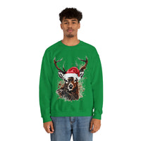1 Deer Paint Splatter Santa Hat Christmas Edition Unisex Heavy Blend Crewneck Sweatshirt!