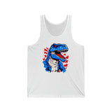 Red white and Blue T-Rex Independence Day Unisex Jersey Tank! Men's Activewear!