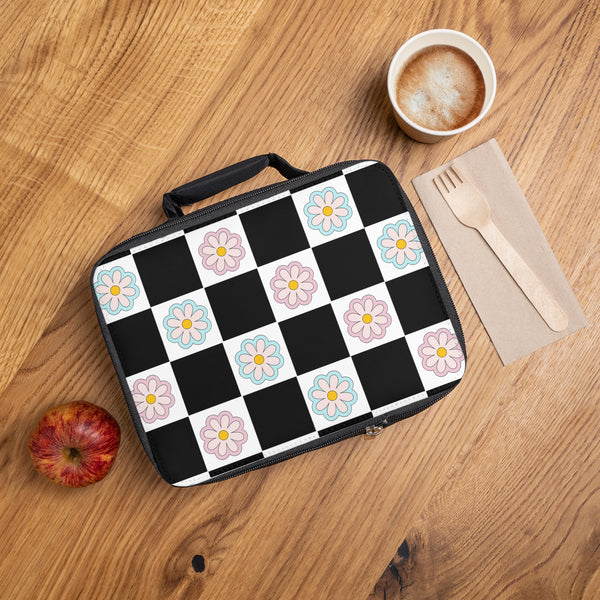 Retro Black Plaid Daisy Checkered Lunch Bag! Free Shipping!!! Giftable!