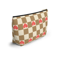 Pink and Cream Hearts Plaid Print Travel Accessory Pouch, Check Out My Matching Weekender Bag! Free Shipping!!!