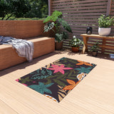 Boho Tropical Trees in Plum Outdoor Rug! Chenille Fabric! Free Shipping!