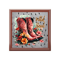 Wild Soul Cowgirl Boots Boho Dreams Jewelry Box! Ceramic Tile Top! Fast and Free Shipping!!! 7 x 7 Sizing!