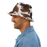 Distressed Cow Print Brown Western Inspired Bucket Hat! Free Shipping! Made in The USA!