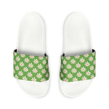 Dusty Green Daisy Flower Print Summer Beach Slides, Women's PU Slide Sandals! Free Shipping!!!