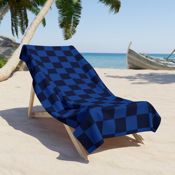 Navy Blue and Black Plaid 100 Percent Cotton Backing Beach Towel! Free Shipping!!! Gift to a Friend! Travel in Style!