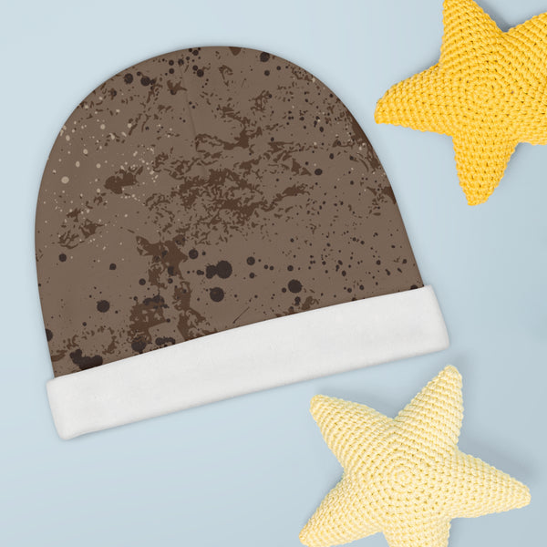 Chocolate Brown Paint Splash Baby Beanie in Cursive! Free Shipping! Great for Gifting!