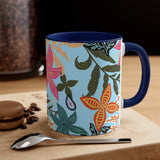 Boho Aqua Florals Accent Coffee Mug, 11oz! Free Shipping! Great For Gifting! Lead and BPA Free!
