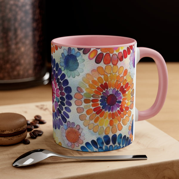 Boho Watercolor Tie Dye Starburst Accent Coffee Mug, 11oz! Free Shipping! Great For Gifting! Lead and BPA Free!