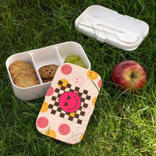 Retro Inspired Pink and Yellow Smiley Face Bento Lunch Box! Free Shipping!!! Great For Gifting! BPA Free!