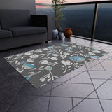Boho Grey and Blue Floral Outdoor Rug! Chenille Fabric! Free Shipping!