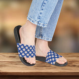 Vibrant Blue Daisy Flower Print Summer Beach Slides, Women's PU Slide Sandals! Free Shipping!!!