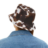 Distressed Cow Print Brown Western Inspired Bucket Hat! Free Shipping! Made in The USA!