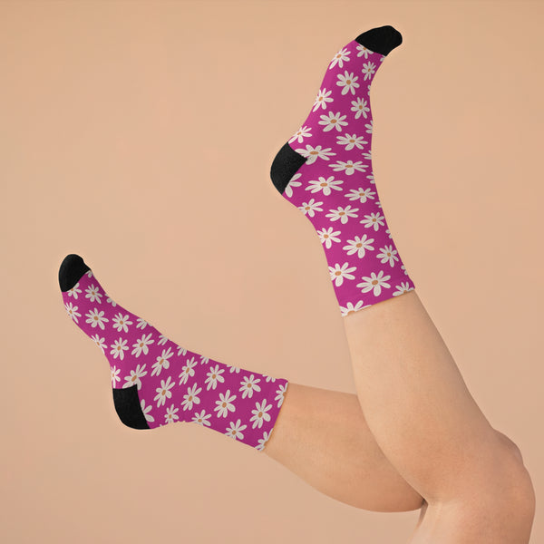 Dark Pink Daisy Unisex Eco Friendly Recycled Poly Socks!!! Free Shipping!!! 58% Recycled Materials!