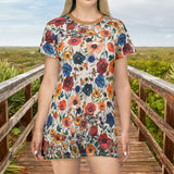 Floral Boho Navy and Red Flowers Oversized Tee!! Great For Sleeping, Lounging, Swimming! Free Shipping!!!