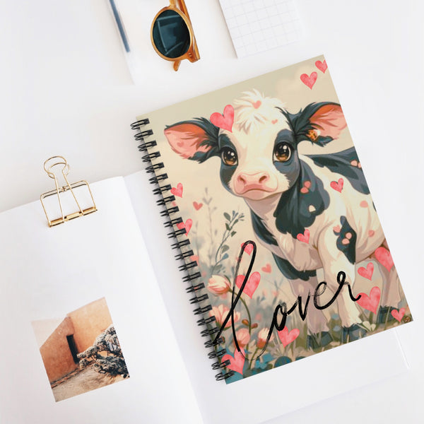 Valentines Day Lover Floral Pink Cow Spiral Notebook - Ruled Line! Perfect For Gifting!