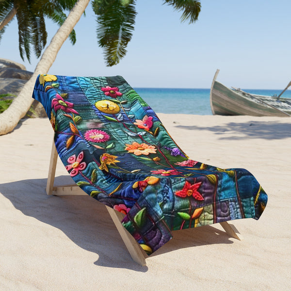 Boho Quilted Patchwork 100 Percent Cotton Backing Beach Towel! Free Shipping!!! Gift to a Friend! Travel in Style!