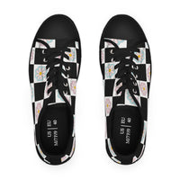 Black Checkered Daisy Women's Low Top Sneakers! Free Shipping! Specialty Buy!