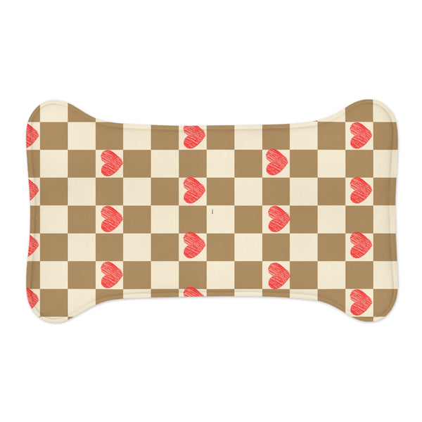 Chocolate and Cream Plaid Heart Print Pet Feeding Mats! Dog and Cat Shapes! Foxy Pets! Free Shipping!!!
