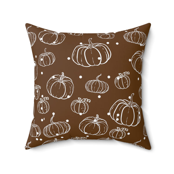 Chocolate Brown and White Polka Dot Pumpkin Square Pillow! Halloween! Fall Vibes!