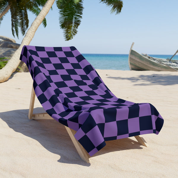 Light Purple and Black Plaid 100 Percent Cotton Backing Beach Towel! Free Shipping!!! Gift to a Friend! Travel in Style!