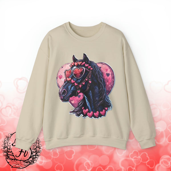 Valentines Day Black Horse Pink Hearts Unisex Sweatshirt! Retro! Free Shipping!!!