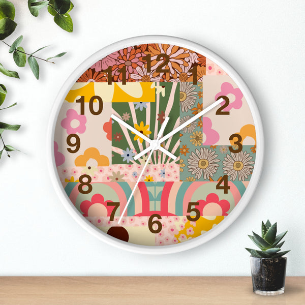 Boho Quilted Pink and Beige Print Wall Clock! Perfect For Gifting! Free Shipping!!! 3 Colors Available!