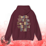 Beige God is Within Her She Will Not Fall Psalms 46:5 Back Designs Unisex Heavy Blend Hooded Sweatshirt! Free Shipping!!!