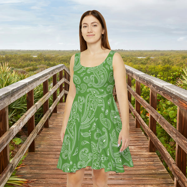 Western Light Green and White Bandana Print Women's Fit n Flare Dress! Free Shipping!!! New!!! Sun Dress! Beach Cover Up! Night Gown! So Versatile!