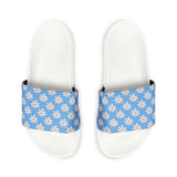 Dusty Blue Daisy Flower Print Summer Beach Slides, Women's PU Slide Sandals! Free Shipping!!!