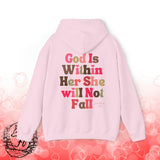 Pink Beige God is Within Her She Will Not Fall Psalms 46:5 Back Designs Unisex Heavy Blend Hooded Sweatshirt! Free Shipping!!!
