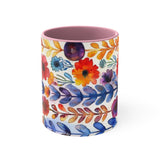 Boho Watercolor Floral Stripes Accent Coffee Mug, 11oz! Free Shipping! Great For Gifting! Lead and BPA Free!