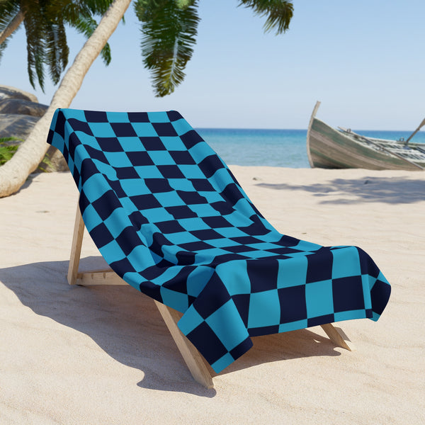 Turquoise and Black Plaid 100 Percent Cotton Backing Beach Towel! Free Shipping!!! Gift to a Friend! Travel in Style!