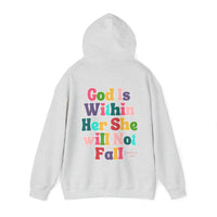 Pink Bubbly God is Within Her She Will Not Fall Psalms 46:5 Back Designs Unisex Heavy Blend Hooded Sweatshirt! Free Shipping!!!