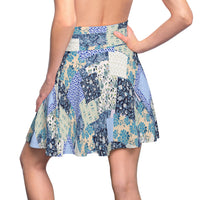 Boho Blue Patchwork Women's Skater Skirt! Free Shipping!