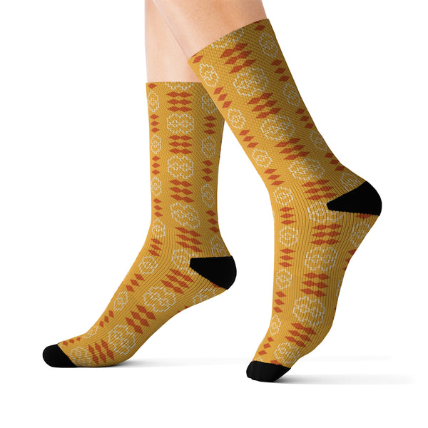 Vintage Tribal Orange Cream Print Socks! 3 Sizes Available! Fast and Free Shipping!!! Giftable!