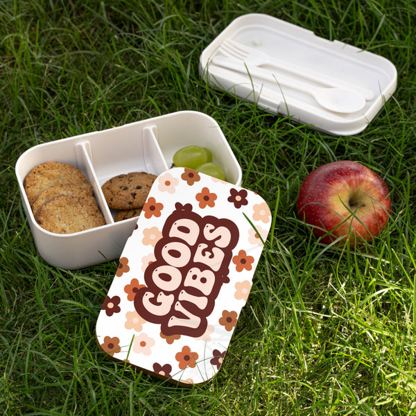 Good Vibes Retro Brown Floral Bento Lunch Box! Free Shipping!!! Great For Gifting! BPA Free!