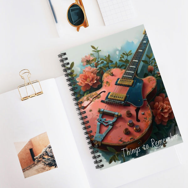 Valentines Day Things To Remember Pink Guitar Floral Spiral Notebook - Ruled Line! Perfect For Gifting!