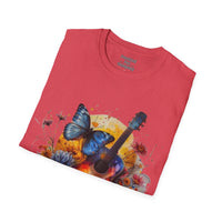 Butterfly Guitar Medley Western Blue Butterflies Unisex Graphic Tees! Spring Vibes! All New Heather Colors!!! Free Shipping!!!