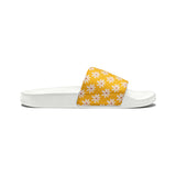 Vibrant Yellow Daisy Flower Print Summer Beach Slides, Women's PU Slide Sandals! Free Shipping!!!