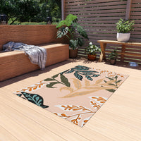 Boho Tropical Trees in Cream Outdoor Rug! Chenille Fabric! Free Shipping!