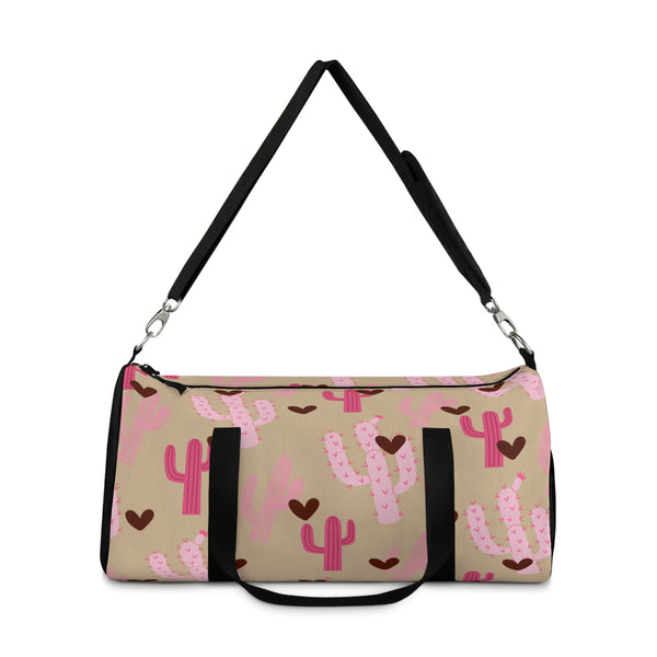 Beige and Cream Chocolate Hearts and Pink Cactus Duffel Bag! Free Shipping!!!