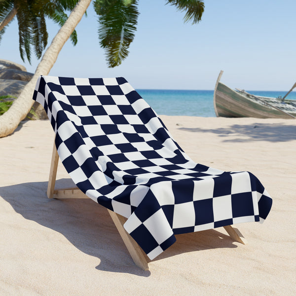 Black Plaid 100 Percent Cotton Backing Beach Towel! Free Shipping!!! Gift to a Friend! Travel in Style!