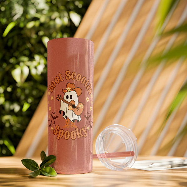 Boot Scootin Spooky Retro Ghost Printed Skinny Tumbler with Straw, 20oz! Multiple Colors! Halloween!